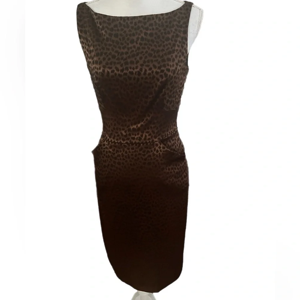 David Warren NWT Animal Print Leopard Midi Dress sz 6 Sleeveless Back Zip Lined